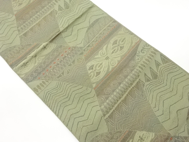 JAPANESE KIMONO / CHIKUZEN HAKATA GEOMETRIC PATTERN WEAVING NAGOYA OBI